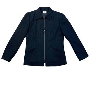 Vintage Hillard & Hanson Full Zip Wool Jacket Women's Size 8 Black Blazer Collar